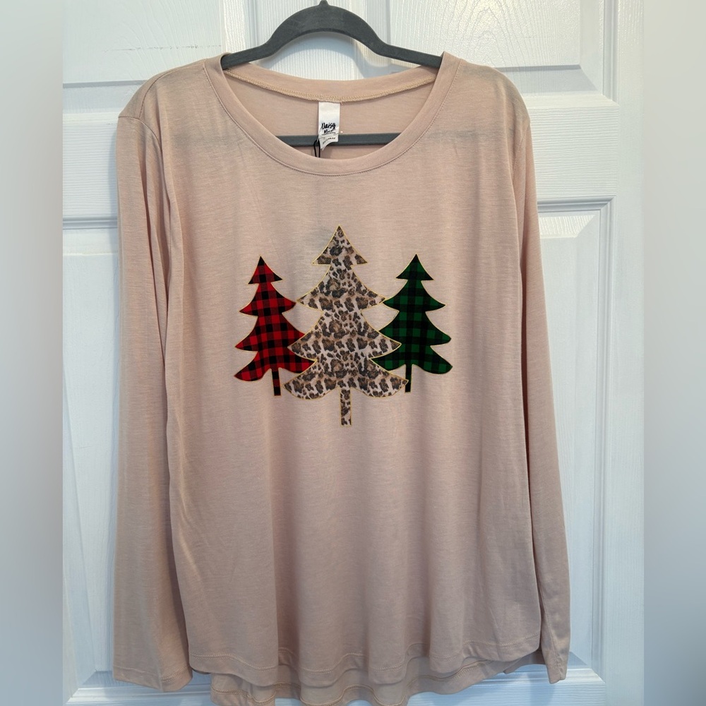 Daisy Rae Festive Christmas Tree Long Sleeve Top Women’s Size 2XL